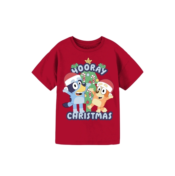 Bluey Hooray Christmas Girls Graphic Crew Neck Short Sleeve T-Shirt, - Picture 1 of 3